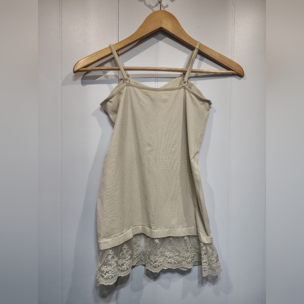 Poof! Taupe Lace Hem Camisole Tank Top Size M/L Adjustable Straps Layering - Picture 4 of 6